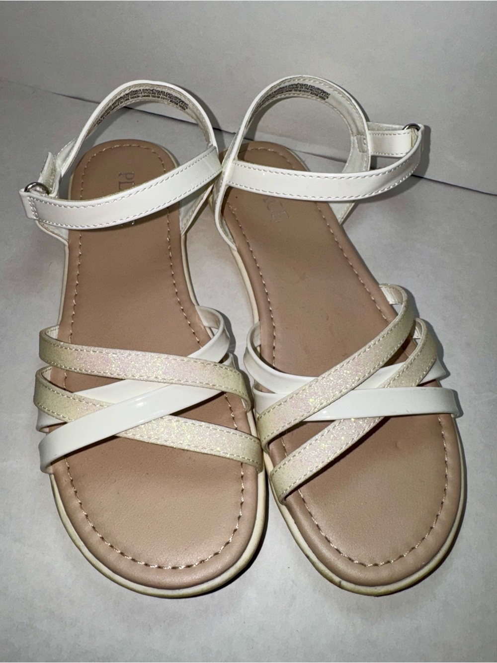 Children's Place White and Cream Crisscross Ankle Strap Sandals Girls size 3